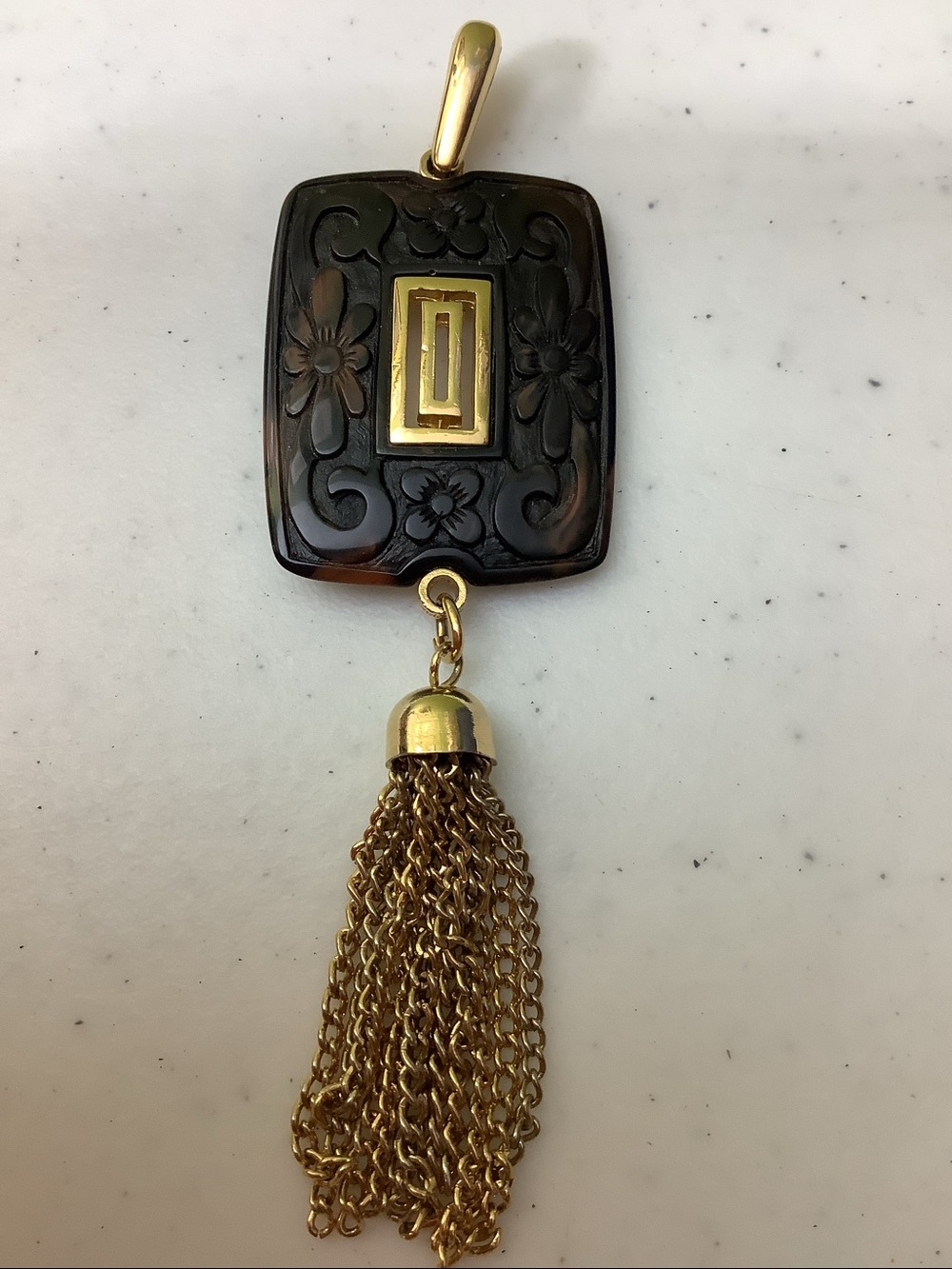 Trifari tortoise and gold pendant